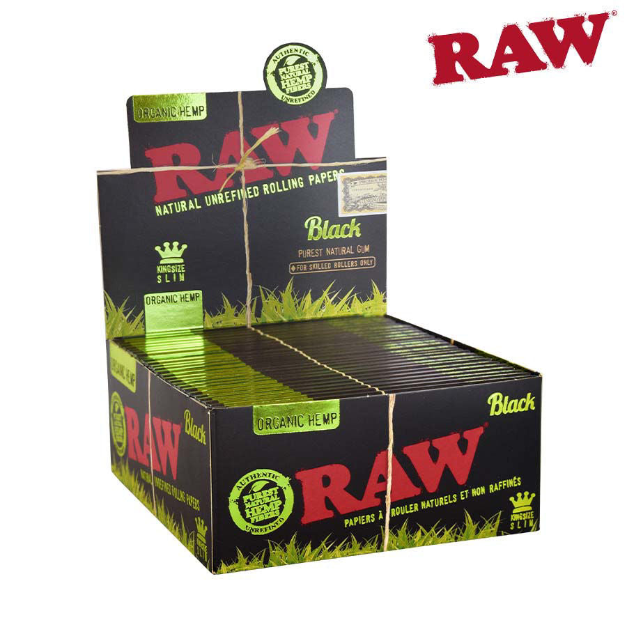 Raw Black Organic King Size Slim Rolling Papers, Pack/32 - Box/50