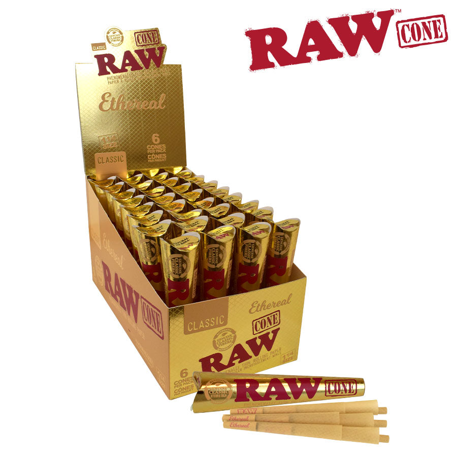Raw Classic Ethereal Pre-Rolled Cones 1 1/4 Size, Pack/3 - Box/32