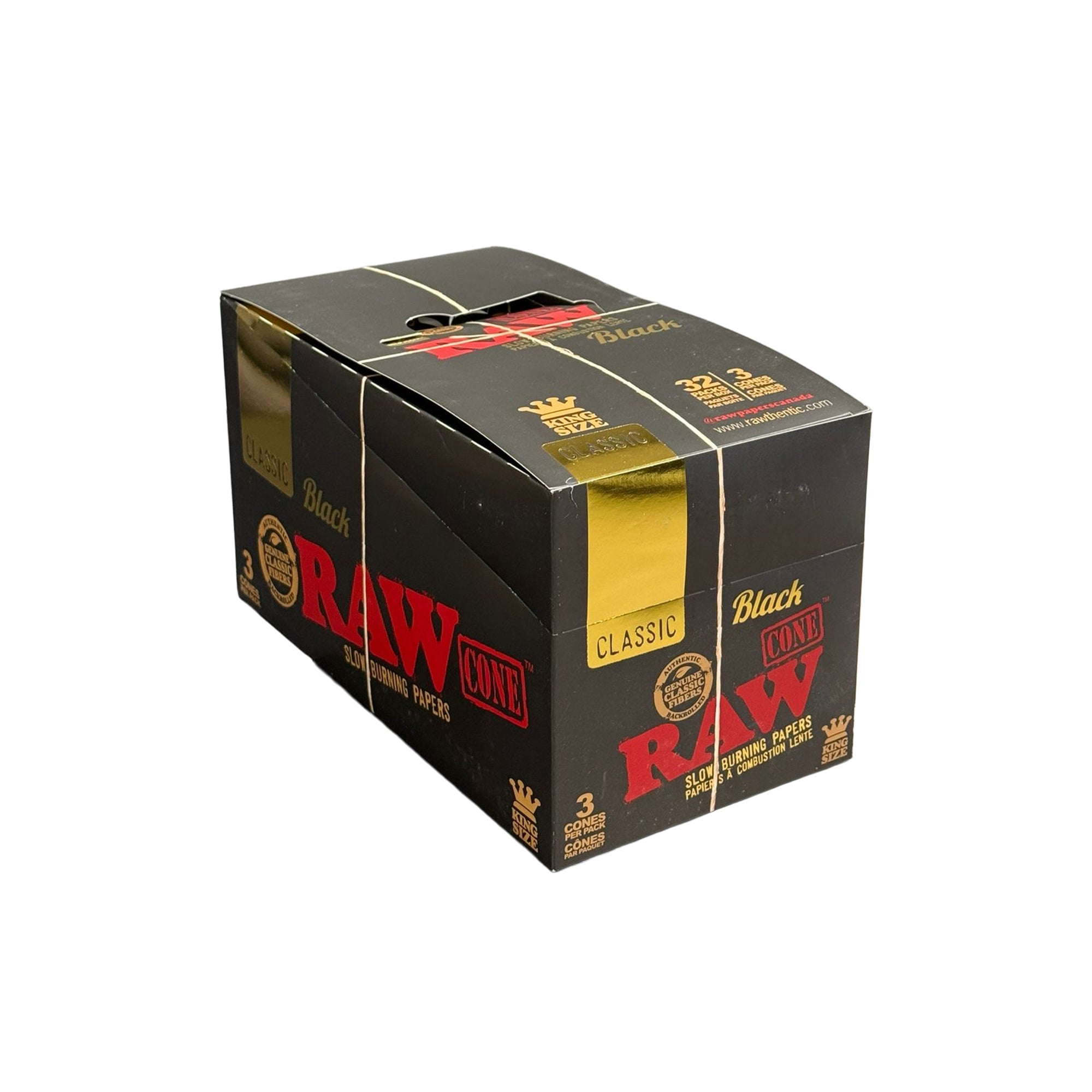 Raw Classic Black Pre- Rolled Cones King Size, Pack/3 - Box/32