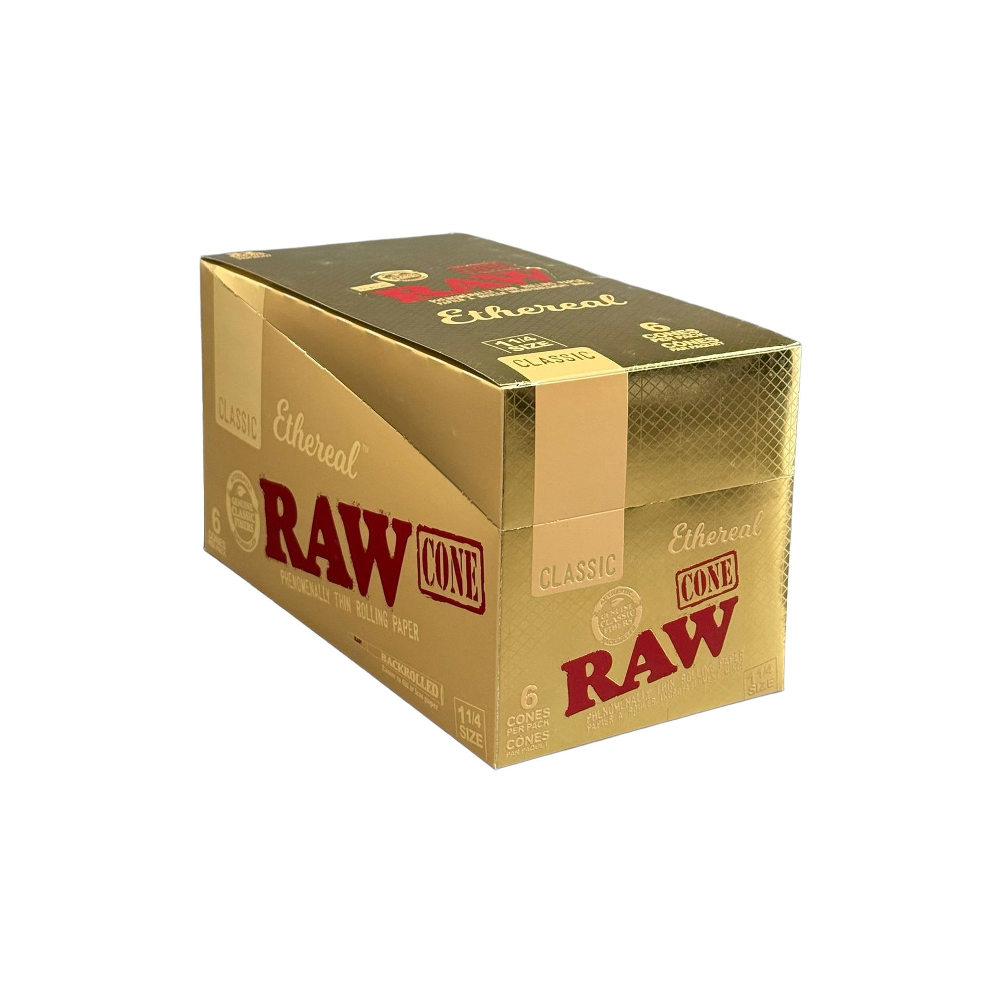 Raw Classic Ethereal Pre-Rolled Cones 1 1/4 Size, Pack/3 - Box/32