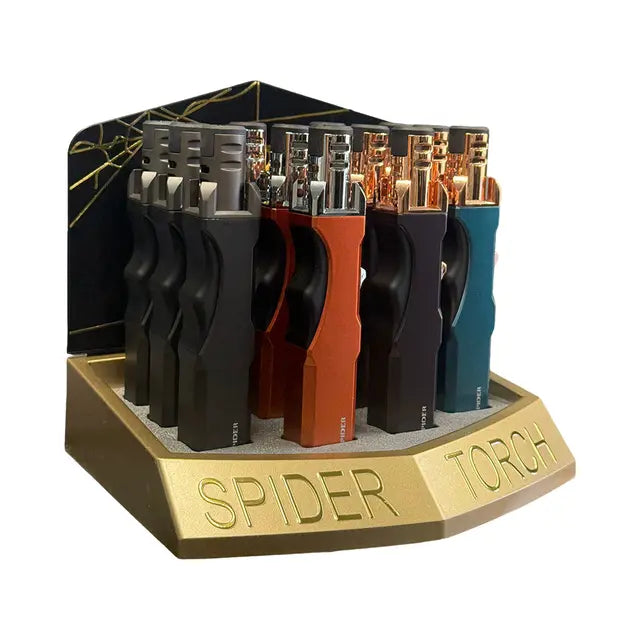 Sp- 325 Spider Torch Lighters Metallic Grip Edition -12/Display