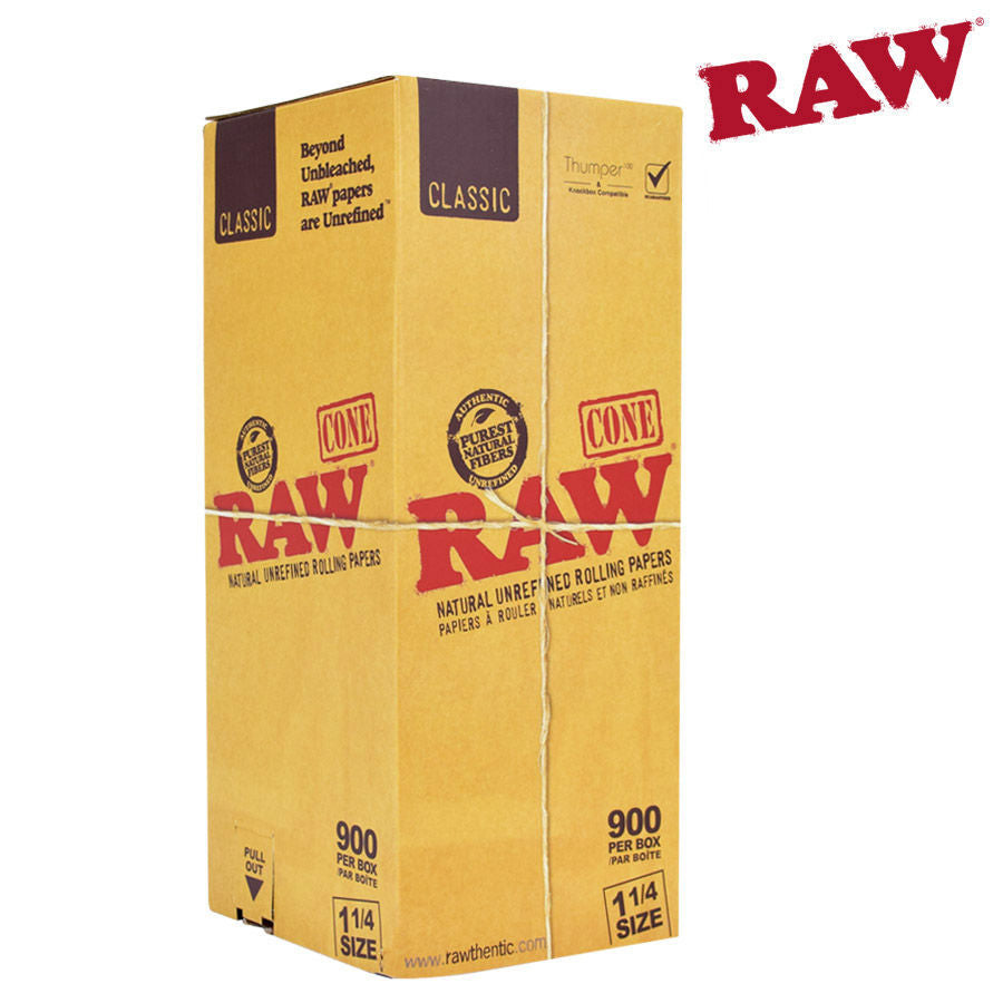 RAW CLASSIC NATURAL UNREFINED PRE-ROLLED 1 ¼ CONES - 900/BOX
