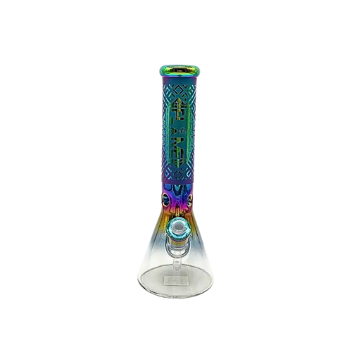 CB-1816 = 14” Metallic Rainbow Beaker Bong with Sand Blasted Grip