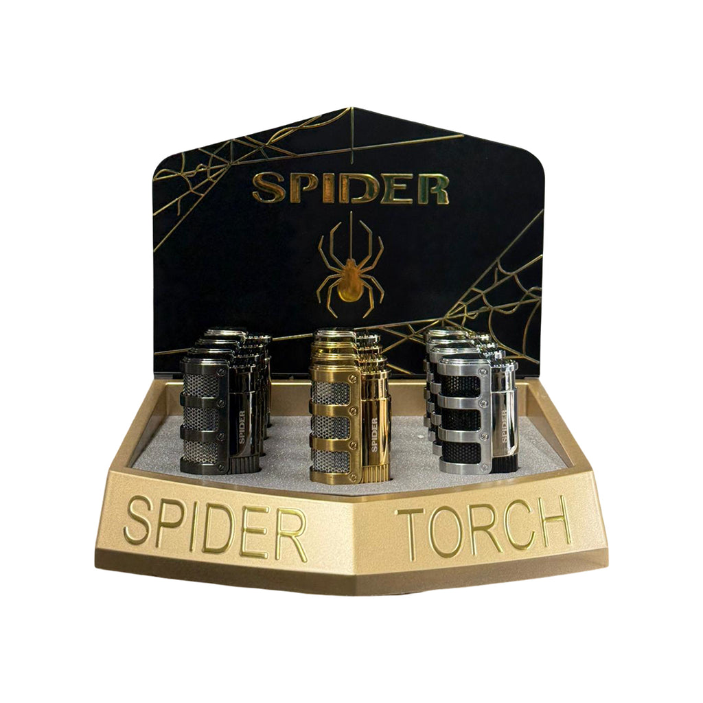Sp-938 - Spider Torch Lighters - Mesh Grip Metallic Edition - 12/Display