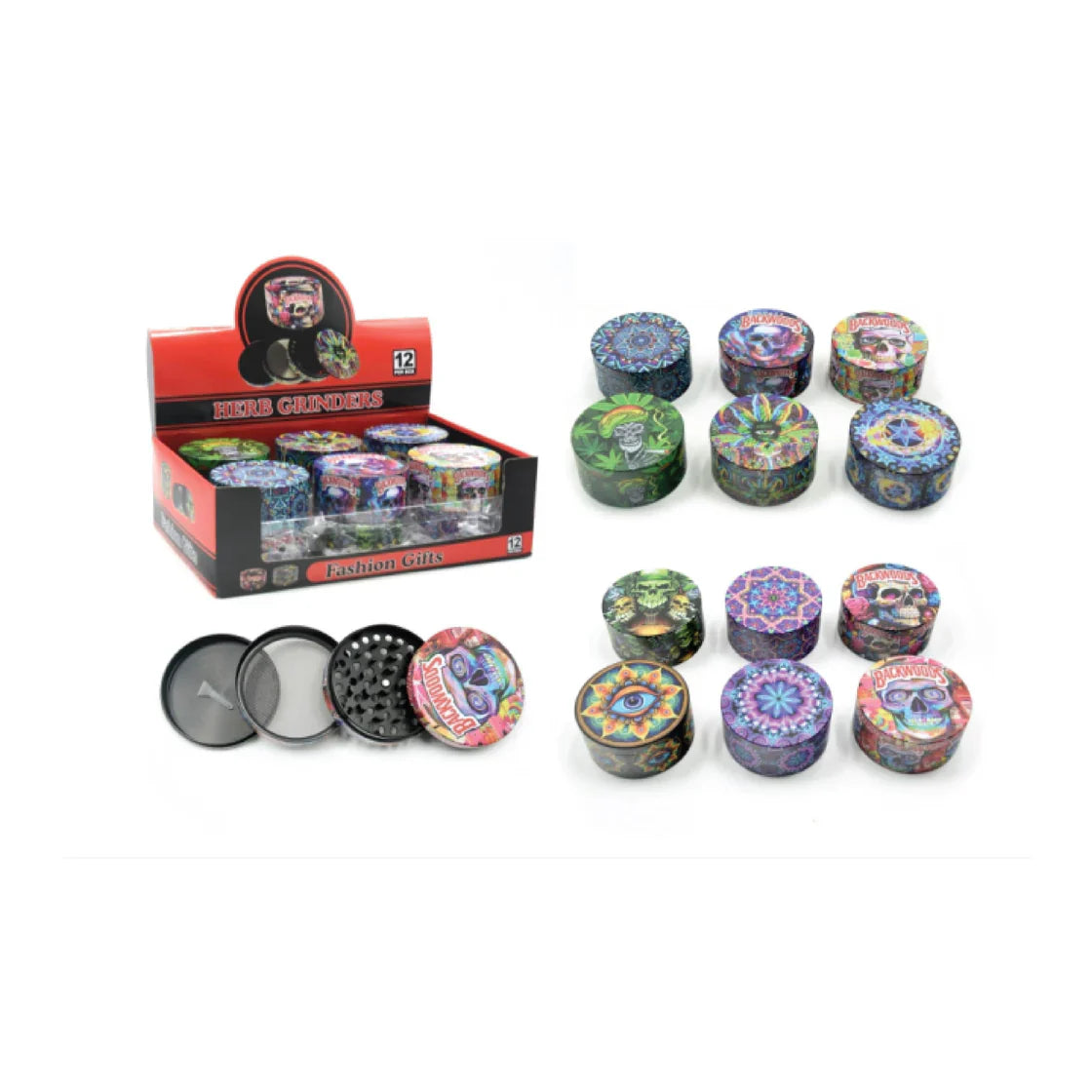 JDL3014-Full Body Printed Zinc-Alloy Grinder-6pcs/display