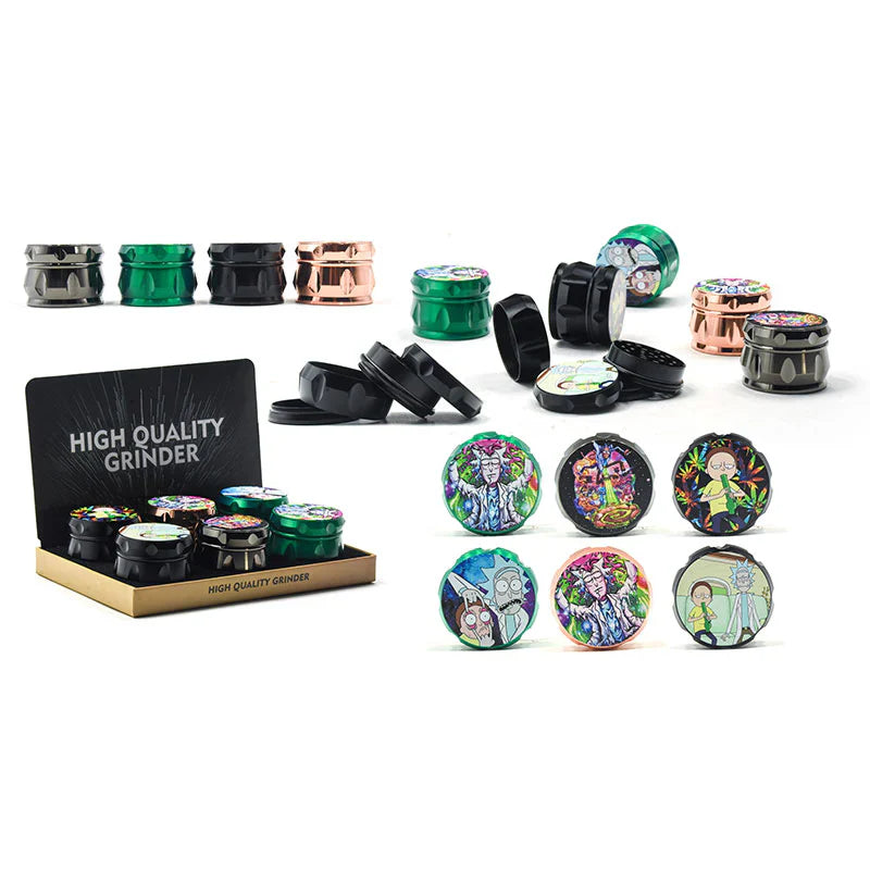 JDL3019-Zinc-Alloy 4 Parts Grinder with designs print on top-6pcs/display