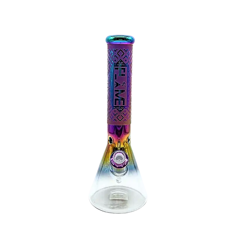 CB-1816 = 14” Metallic Rainbow Beaker Bong with Sand Blasted Grip