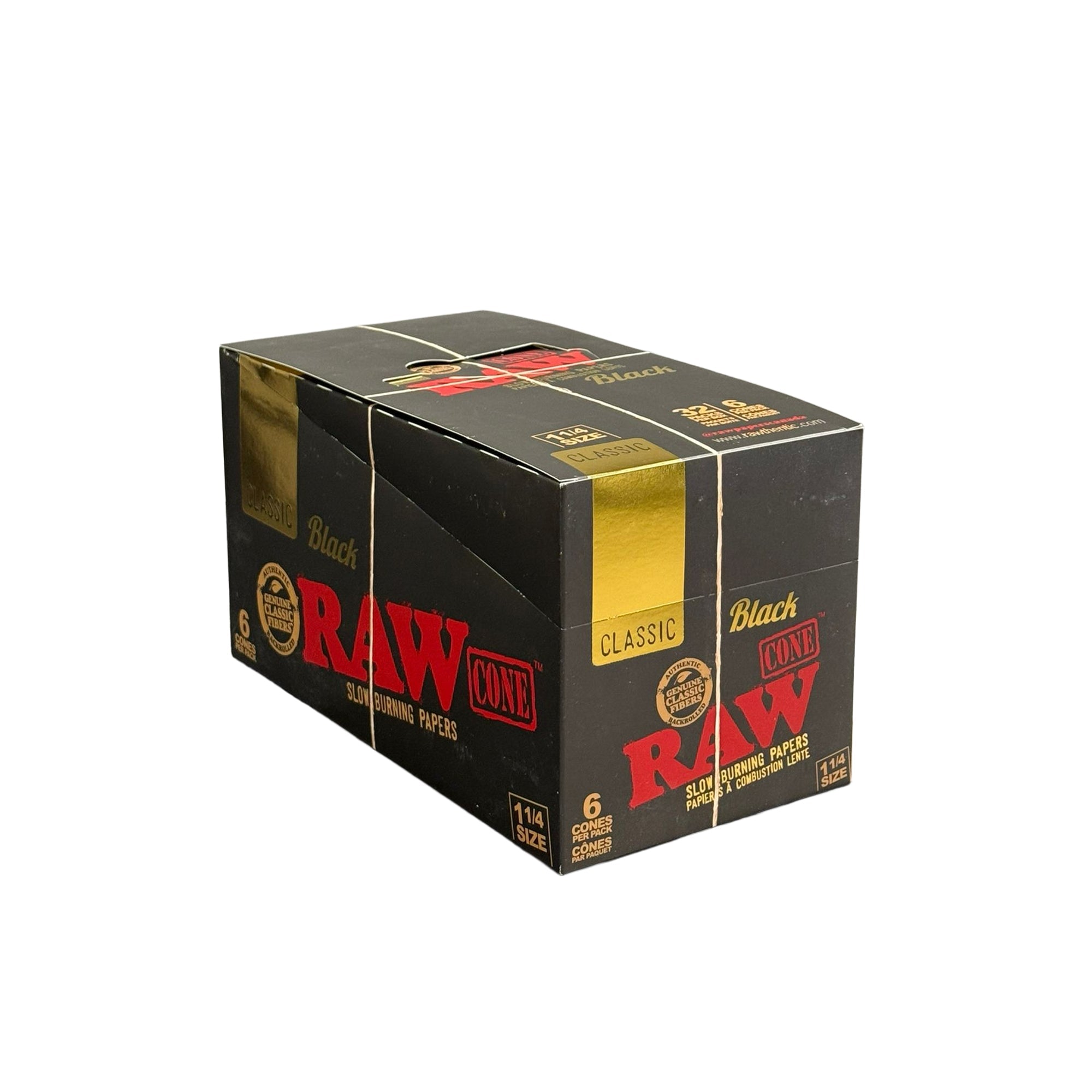 Raw Black Pre-Rolled Cones 1 1/4 Size, Pack/6, Box/32

