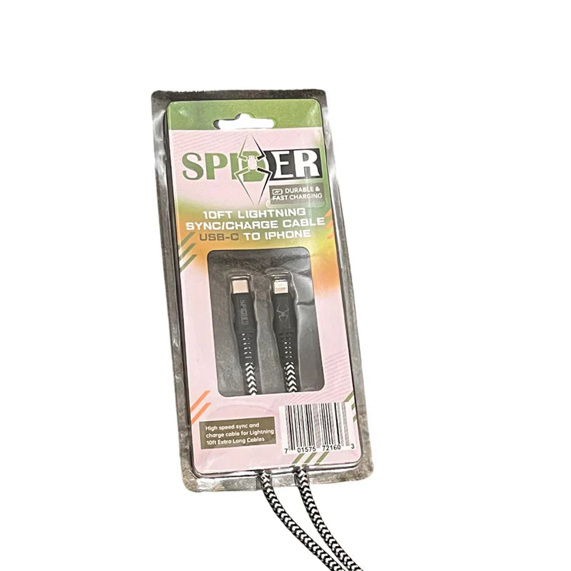 Spider- 10' Cable (Type C - Lightning ) - 12CT