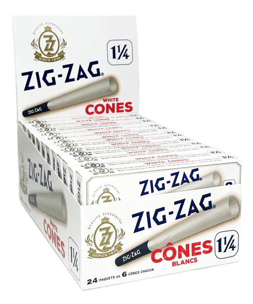 Zig Zag White 1 1/4 Pre-rolled Cones - 24 Packs/Box