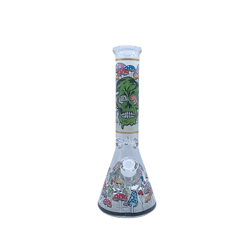 MB046-14 = Skull & Mushroom Decal Beaker Bong