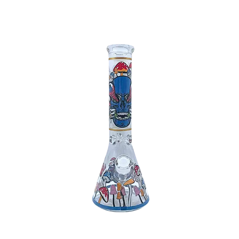 MB046-14 = Skull & Mushroom Decal Beaker Bong