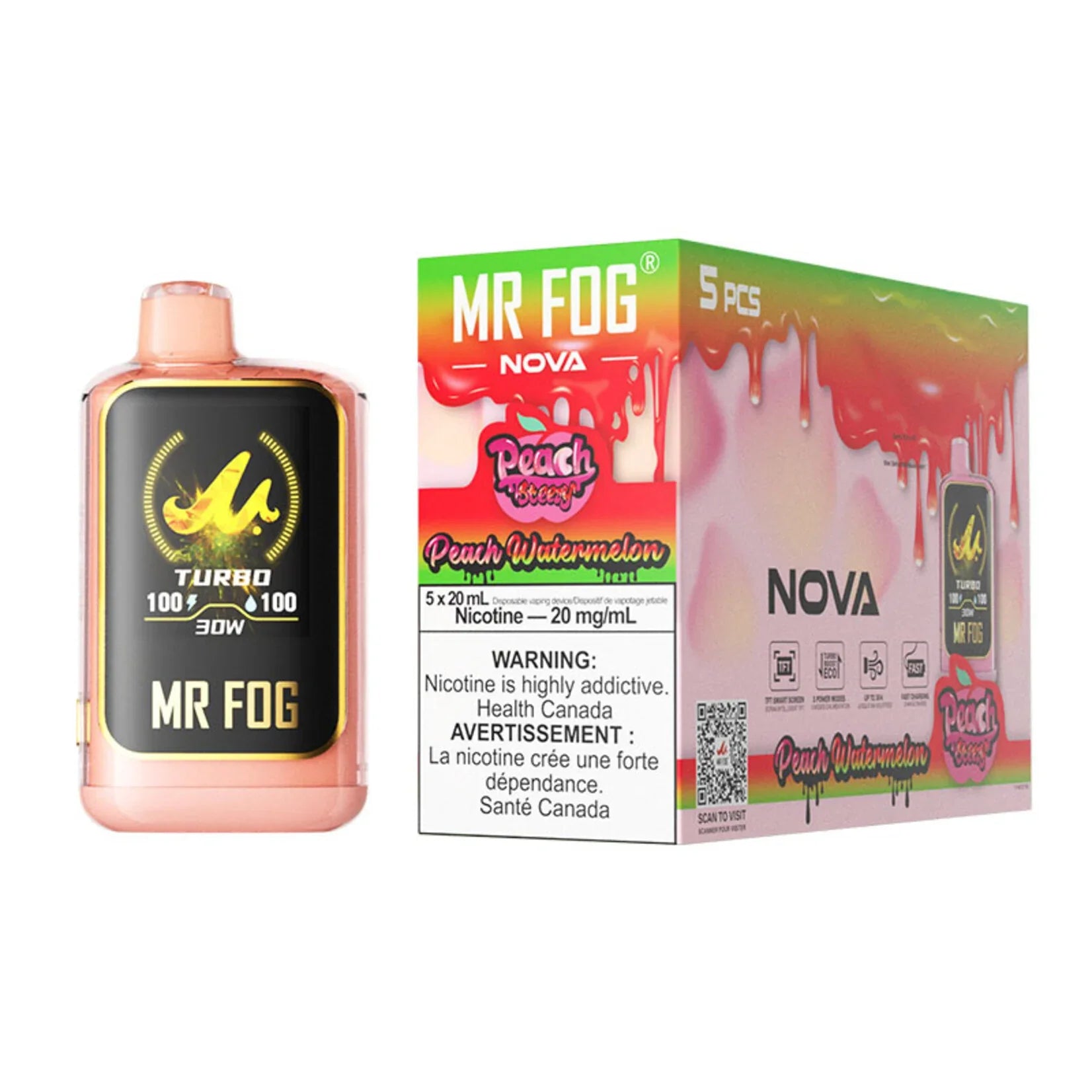 Mr Fog Nova 36k Peach Steezy Series Disposable 5ct - Alberta
