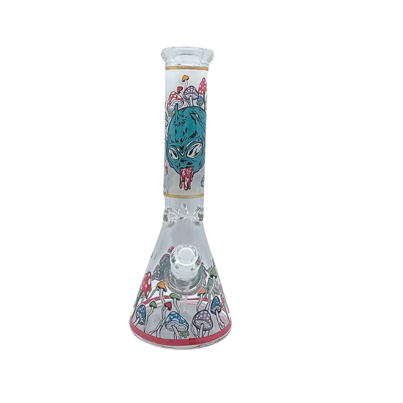 MB046-14 = Skull & Mushroom Decal Beaker Bong