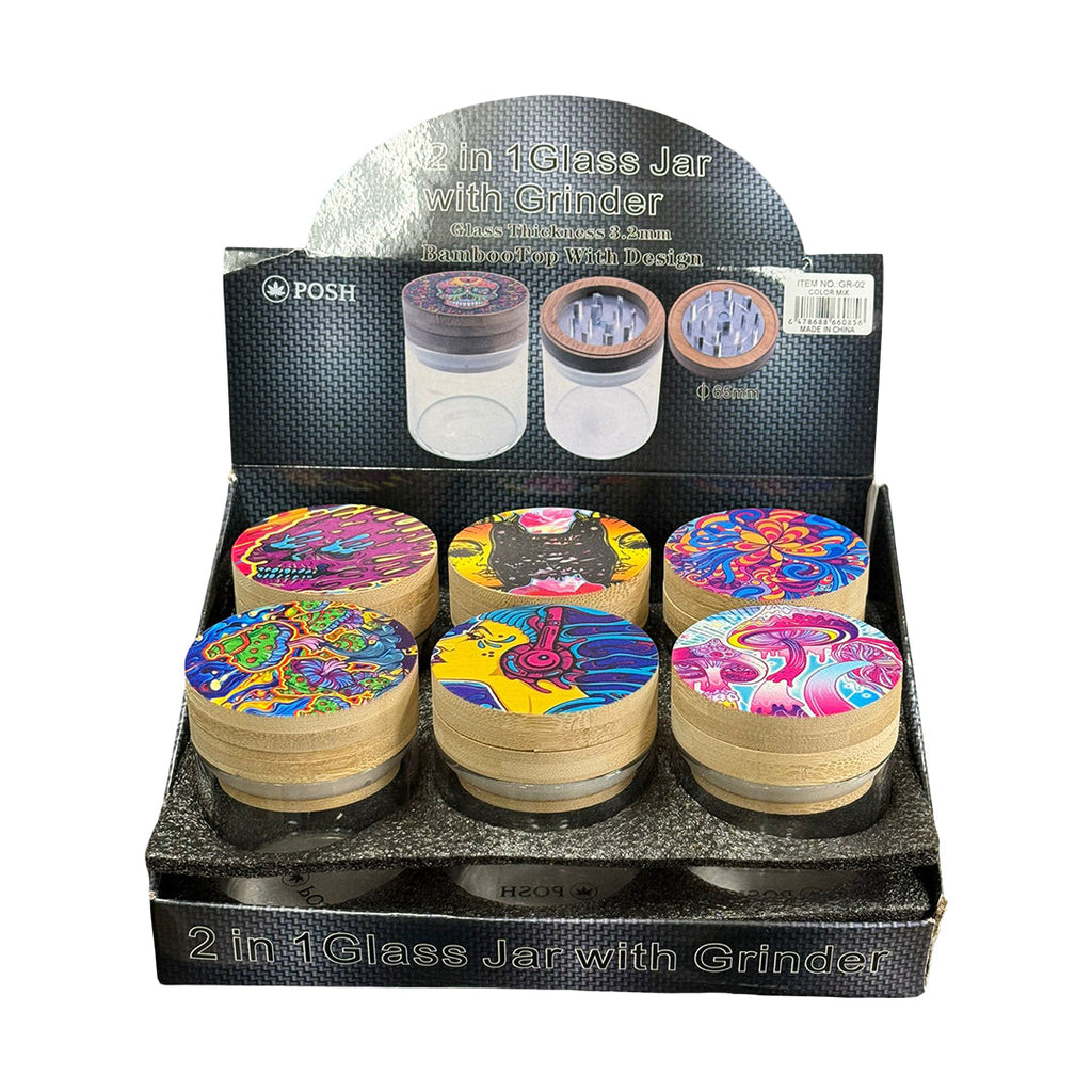Psychedelic Grinder with Bamboo Lid Art Series- 6/Display [ GR 02 ]