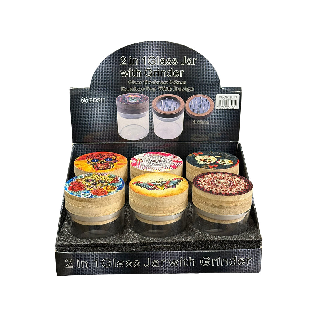 Sugar Skull Grinder with Bamboo Lid Art Series - 6/Display [ GR 03 ]