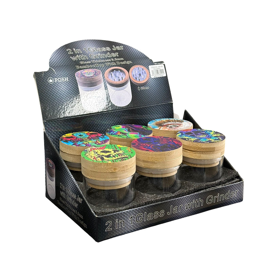 Neon Skull & Alien Grinder with Bamboo Lid Art Series - 6/Display [ GR 09 ]