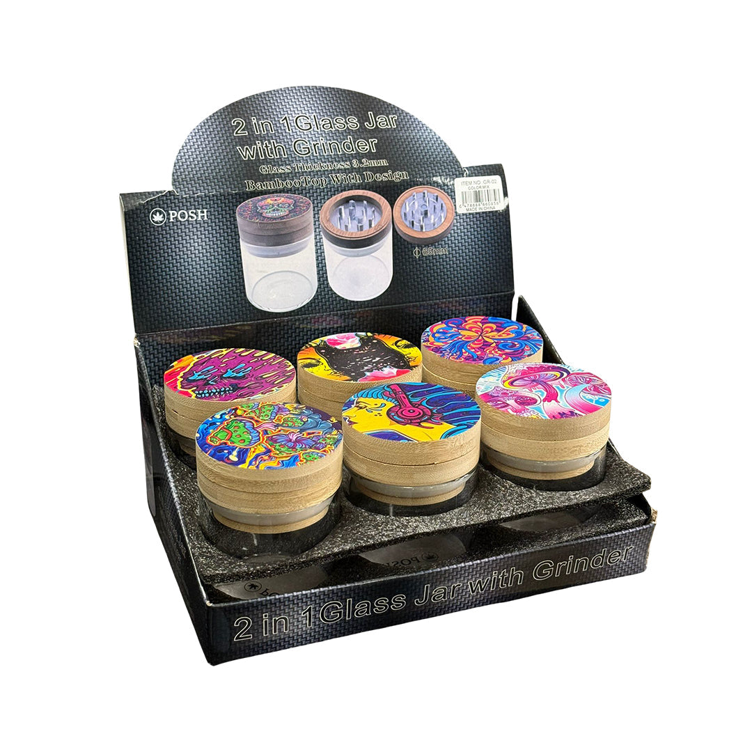 Psychedelic Grinder with Bamboo Lid Art Series- 6/Display [ GR 02 ]